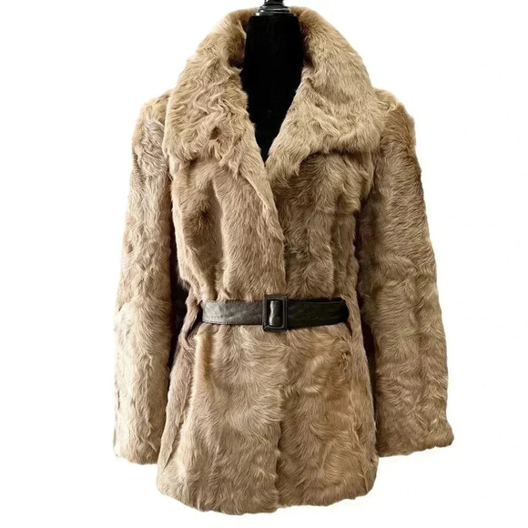 Vintage Rabbit Fur  Coat Opera Jacket Tan Brown Size Medium - Picture 1 of 16